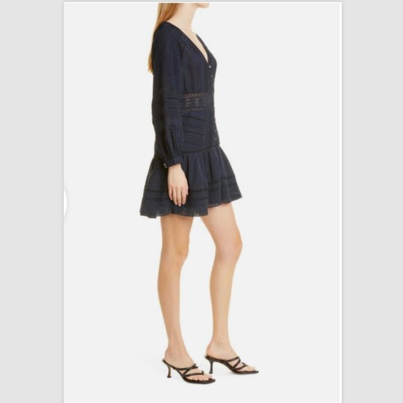 VERONICA BEARD Addilyn Eyelet L/S Mini Dress Size 00 - Ink (Navy Blue) NWT $498 - Picture 7 of 9
